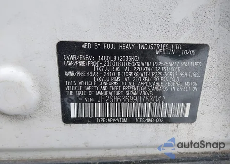 2009 Subaru Forester 2.5X из США, поврежденный, VIN JF2SH63699H763042